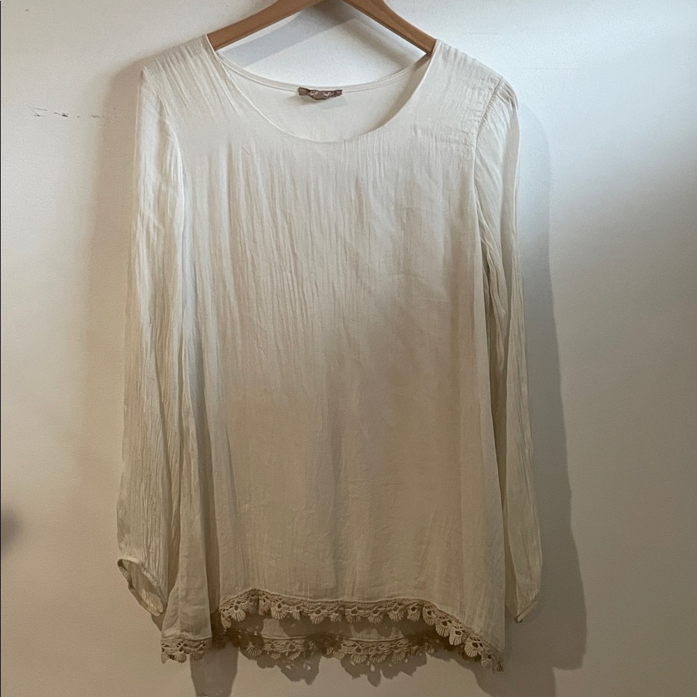 Cream Tunic Silk Blouse size L